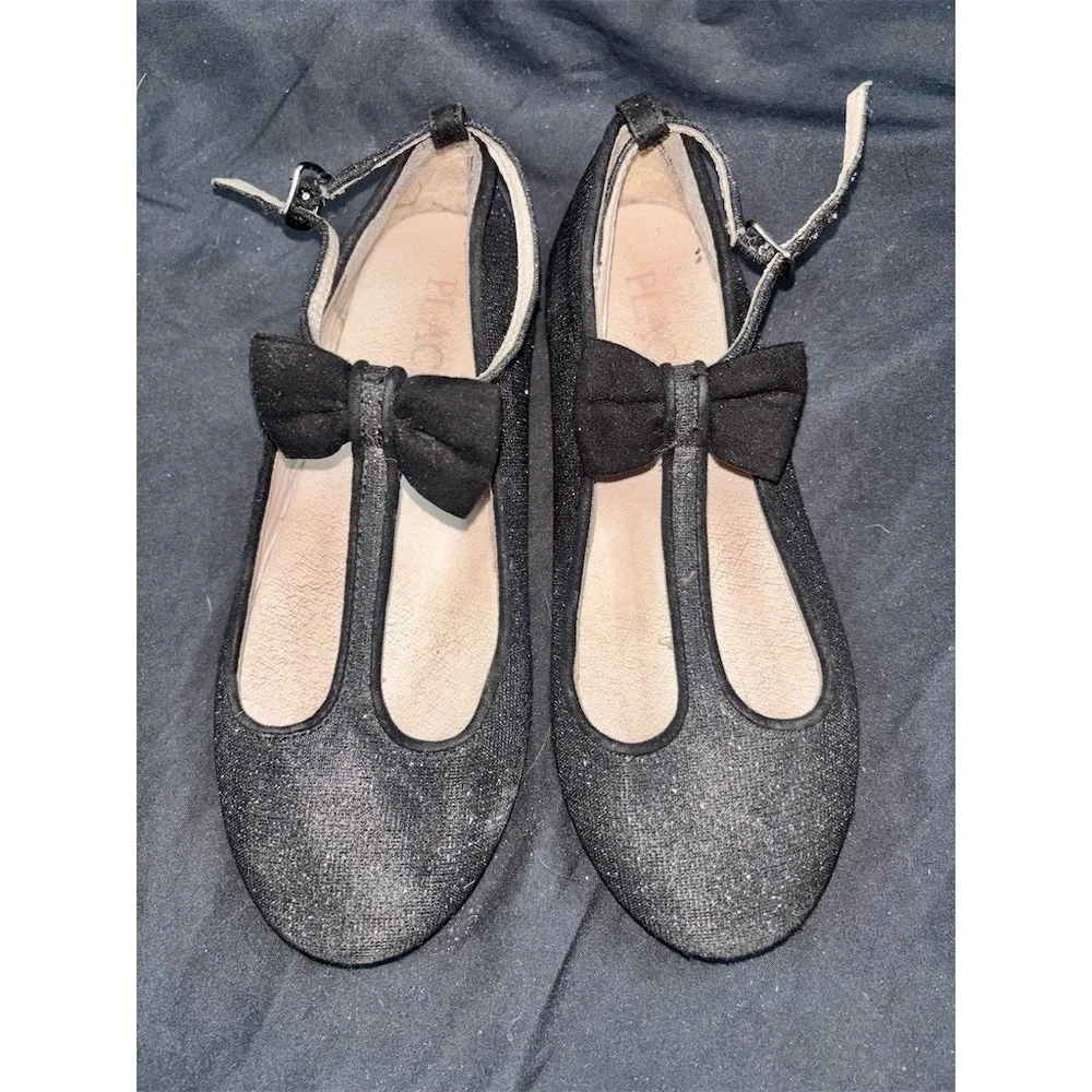 The Children's Place Girls Mary Jane T-Strap Ballet Flats Black Glitter 12
